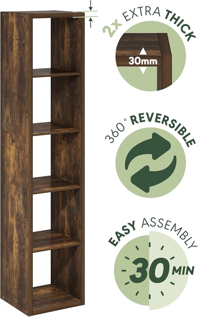 Furinno Cubicle Open Back Decorative Verticle Cube Storage Organizer, 5-Cube, Amber Pine