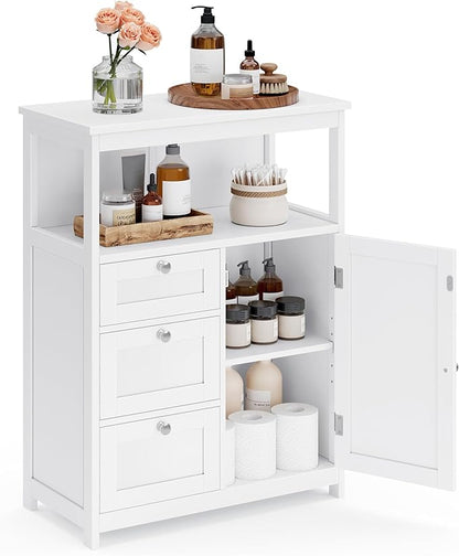 VASAGLE Floor Storage Cabinet, Freestanding Storage Unit with 3 Drawers, Adjustable Shelf, 11.8 x 23.6 x 31.5 Inches, for Living Room, Bathroom, Entryway, White UBBC542P31V1