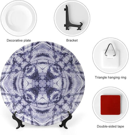 Ceramic Plates, Abstract Decorative Ceramic Plates, Modern Art Generated Resisting Twisting Fractal, 10 Inch, Household Plates Decorative, Lavender Blue Indigo