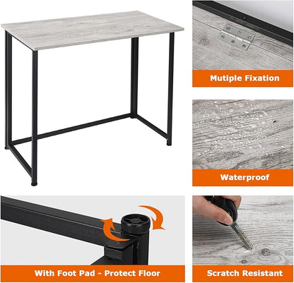 Leopard Outdoor Products Folding Computer Desk for Small Spaces, Space-Saving Home Office Desk, Foldable Laptop Table, Writing Desk, Compact Study Reading Table (Black/Greige)