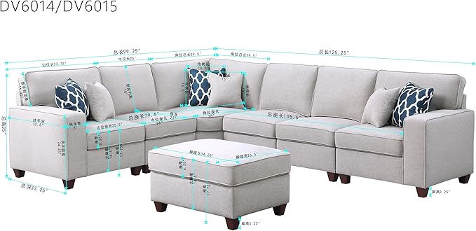 Devion Furniture Garisa Sectional Modular Sofa with Ottoman for Living Room, Apartment, Bedroom, Office, Dorm