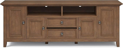 SIMPLIHOME Amherst 72-inch Wide Solid Wood TV Stand in Rustic Natural Aged Brown, Transitional-Style Media Console for Living Room with Cable Management and Adjustable Shelves, Fits 80" TVs