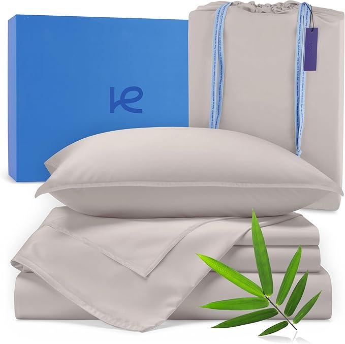 Kickoff Viscose Bamboo Sheets Twin Size 3-pc 100% Organic Bamboo Viscose Bed Cooling Sheets Twin Size Set Cool Bedding for hot Sleepers Sheet, Flat, Fitted, Pillowcase (Dove Grey, T)