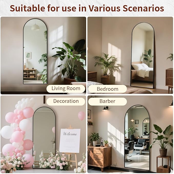 71" x 30" Arch Full Length Mirror - Floor Full Body Mirror with Aluminum Frame - Standing, Leaning or Hanging, for Bedroom, Living Room, Black