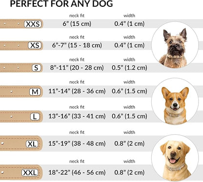 CollarDirect Rolled Leather Dog Collar, Soft Padded Round Puppy Collar, Handmade Genuine Leather Collar Dog Small Large Cat Collars 13 Colors (6 Inch, Beige Smooth)