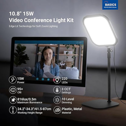 NEEWER Basics 2 Pack 10.8" Video Conference Lighting with Desk Stands/Phone Holders, 15W Bi Color Edge Lit Full Screen Light CRI95+ for Computer Laptop Webcam Zoom Calls Streaming Recording, L220
