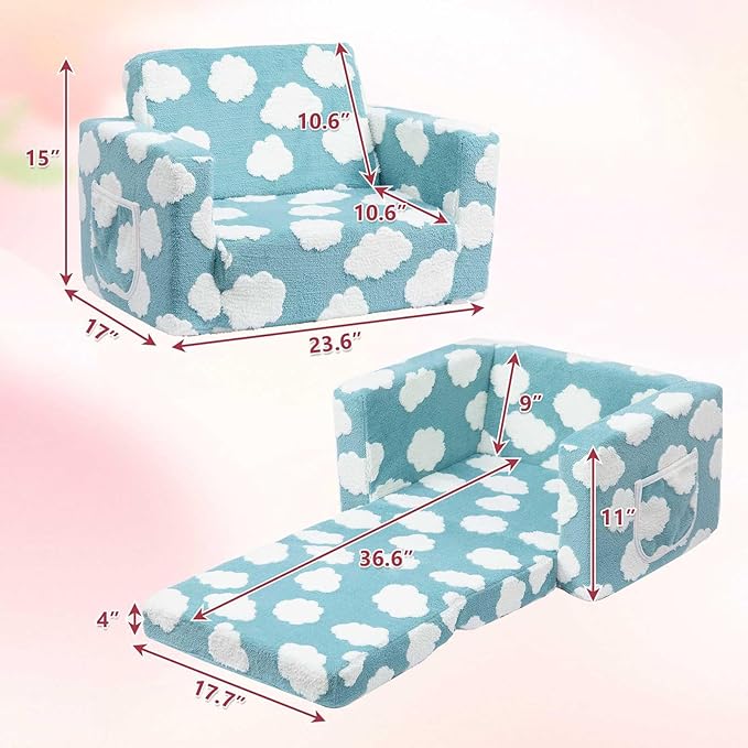 ALIMORDEN Kids 2-in-1 Flip Out Ultra-Soft Snuggle Foam Filled Chair, Blue