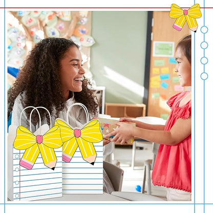Kolldenn Teacher Gift Bags Composition Paper Bags with Handles Notebook Line Teacher Appreciation Graduation Gifts Bag for Kindergarten Preschool End of Year Party Favors Wrapping(24 Pcs,Notebook)