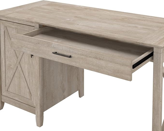 Bush Furniture Key West Computer Desk Farmhouse PC Table for Home Office, 54W w/Storage, Washed Gray