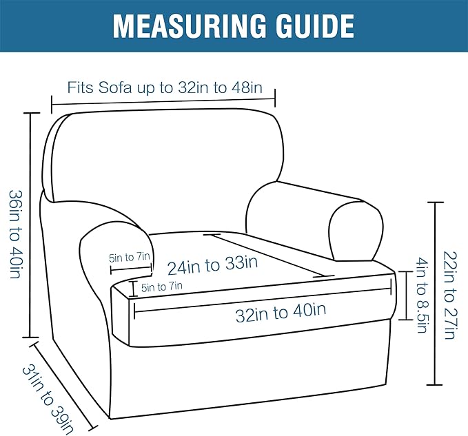 H.VERSAILTEX Sofa Cover 2 Piece T Cushion Armchair Slipcovers Velvet Couch Cover Furniture Protector Stretch T Cushion Sofa Covers for 1 Cushion Couch with 1 Individual T Cushion Covers, Deep Teal