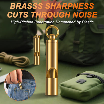 Upeckaroo Brass Emergency Whistles 2 Pack with Tangle-Free Lanyard - Pealess Safety Whistle Survival Loud Blast for Kayak Life Vest, Boating, Camping Hiking, Hunting, Adults