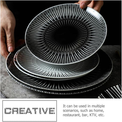 Cabilock 10-inch Dinner Plate and Dessert Dish Ceramic Pasta Serving Plate with Dark Striped Pattern for Home and Restaurant Use