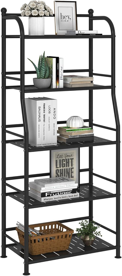 5 Tier Metal Shelf Storage Shelves Living Room Bookshelf Bathroom Corner Storage Rack for Kitchen,Indoor Plant Stand (Matte Black, 5 Tier)