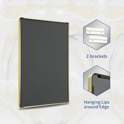 WEER Gold Bathroom Mirror, 40X32 Inch Brushed Gold Metal Frame Mirror, Rounded Rectangle Gold Bathroom Vanity Mirror for Wall, Tempered Glass, Anti-Rust, Hangs Horizontally or Vertically
