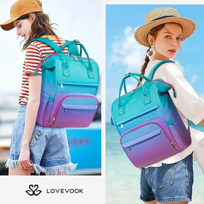 LOVEVOOK Gradient Laptop Backpack for Women,15.6 Inch Work Computer Bakcpack Purse Laptop Bag With Anti-Theft Pocket,Waterproof Carry on Teacher College Backpack for Travel,Green-Red