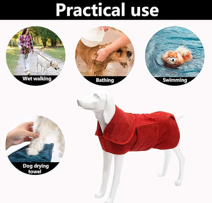 Geyecete Dog Drying Coat - Fast Drying Dog & Cat Bath Robe Towel - Microfibre Super Absorbent - Luxuriously Soft - Red - XXL