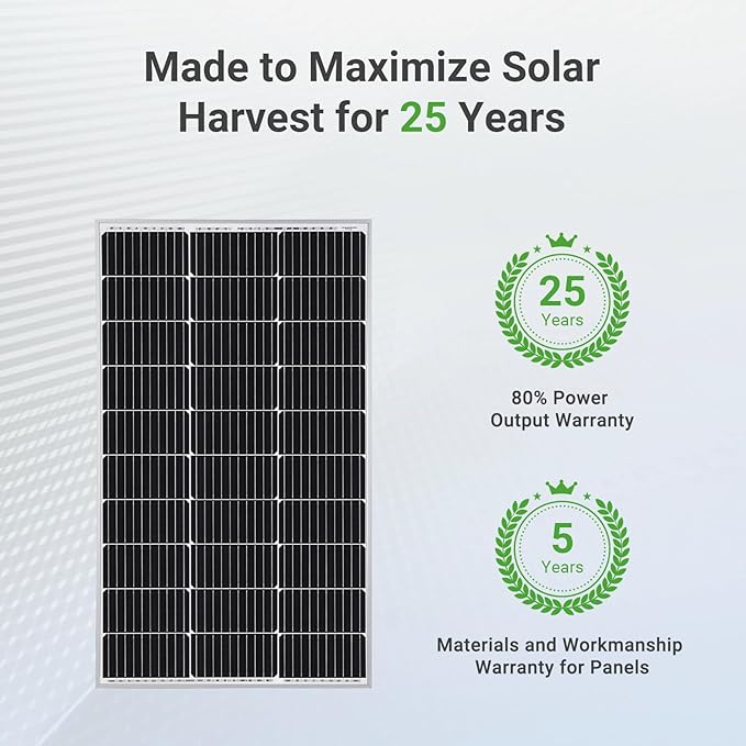 Traver Force Solar Panel 100 Watt 10BB Monocrystalline 12V Solar Panels for Home High Efficiency Solar Module Power Charger for RV Camping Cabin Marine Boat Motorhome Off-Grid Black
