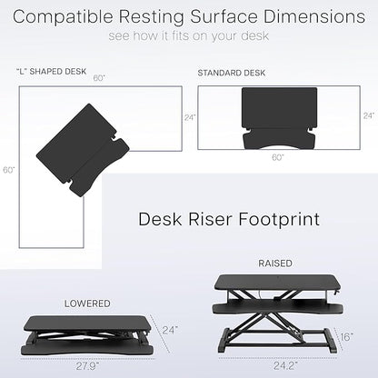 VIVO 28 inch Desk Converter, K Series, Height Adjustable Sit to Stand Riser, Dual Monitor and Laptop Workstation with Keyboard Tray, Dark Walnut Top, Black Frame, DESK-V028KA