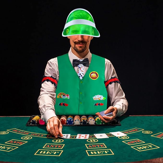 Yewong Casino Dealer Vest Set Dealer Visors Hat Bowtie Playing Card Tie Armband for Las Vegas Birthday Game Night Party Favors Supplies