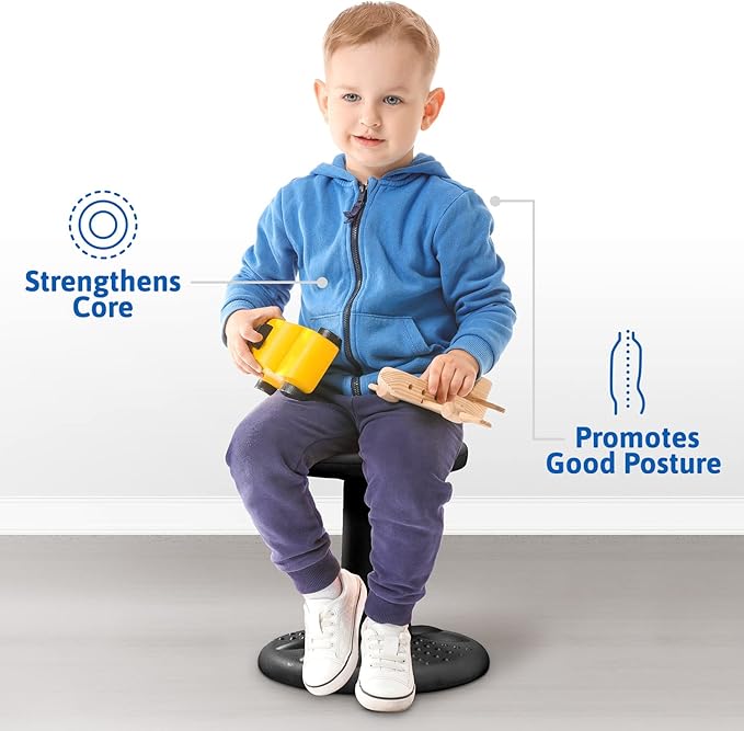 ActiveChairs Kids Wobble Chair, Flexible Preschool & Elementary Classroom Seating, Improves Focus, Posture & Helps ADHD/ADD, Sensory Chair, [Active Fidget Chairs], 14" Stool, Ages 3-7, Black