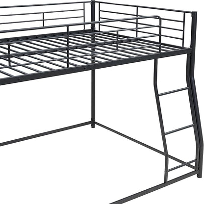 Full XL Over Queen Metal Floor Bunk Bed with Sloping Stairs and Safety Guardrails for Bedroom,Guest Rooms, No Box Spring Needed, Simple to Assemble,Black