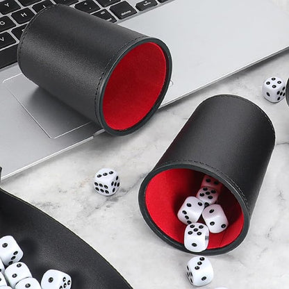 5X Dice Cup Set, PU Leather Dice Shaker Cups with 30 Dices for Bar Party Yahtzee Farkle Dice Games, Coffee (5, Black Red)