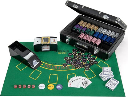Goplus Poker Chip Set, 600 PCS 14 Gram Clay Poker Chips w/Case, Automatic Card Shuffler, 6 Decks Cards, 5 Dices, Card Shoe, 3 Dealer Buttons, Poker Felt, Texas Holdem, Blackjack, Casino (600 PCS)