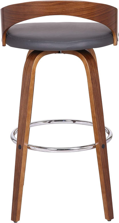 Armen Living Sonia 30" Bar Height Swivel Gray Faux Leather and Walnut Wood Bar Stool - Set of 2