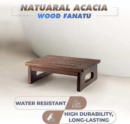 Wooden Step Stool, 5.3" One Step Stool for Adults with Built-in Handle, Supports up to 550lbs, Durable & Non-Slip Bedside Stool for Bedroom, Kitchen, Bathroom or High Beds