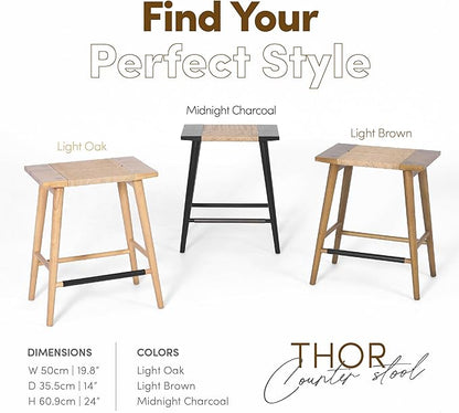 Thor Wicker Counter Height Wooden Counter Stool with Hand-Knitted Rope, K/D, Backless Island 24" Wicker Stool for Kitchen, Solid Wood, Eco-Friendly, Modern Design (Light Brown)