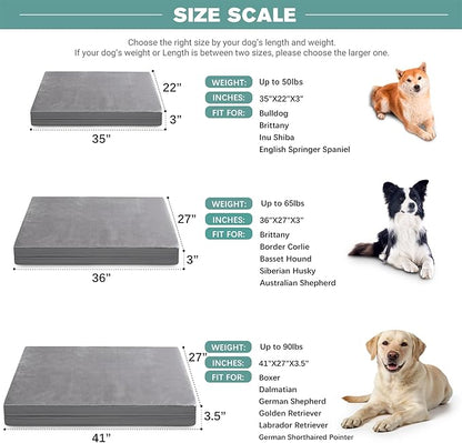 Waterproof Dog Beds Large Sized Dogs, Washable Orthopedic Pet Bed with Removable Cover Reversible, Foam Pets Bed Durable Anti-Slip Bottom, 36"x27", Gray