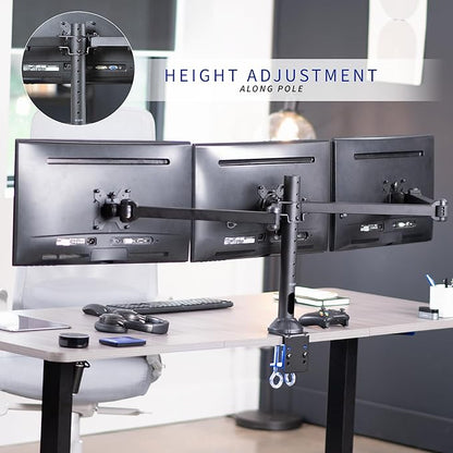 VIVO Triple Monitor 23 to 32 inch LED LCD Clamp-on Desk Mount, Heavy Duty Articulating VESA Computer Stand, Holds 3 Screens, Fully Adjustable for Home Office Workstation, Black, STAND-V103