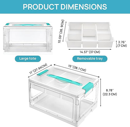 Vtopmart 24 QT Clear Plastic Craft Organizers and Storage Box with Removable Trays and Dividers,Art Supply Organizers and Storage,Ideal Containers for coloring Books,Craft Supplies,1 Pack