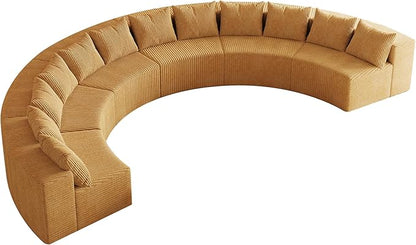 KEIKI Corduroy Curved Sectional Sofa, 6 Seater Symmetrical Modular Semi Circular Couch, Deep Seat Tufted Corner Sofa for Living Room, Lobby, Yellow