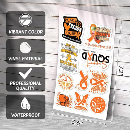 Multiple Sclerosis Awareness Orange Ribbon Quotes Butterfly Warrior Peace Love Cure 50pcs Vinyl Supporters Advocacy Stickers Pack Bumper Motorcycle Water Bottles Hard