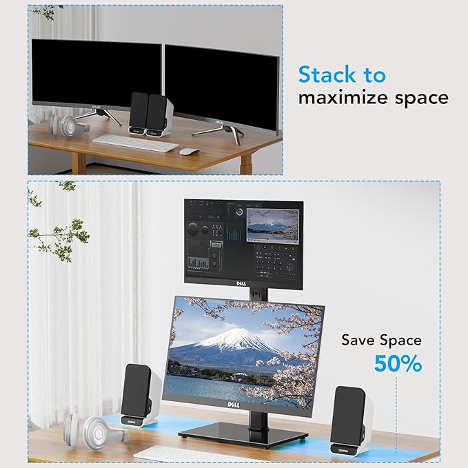 AX WABER Dual Monitor Stand Vertical Stack Screen Free-Standing Desk Mount Arm Riser Fits Two 13 to 34 Inch Computer Monitors with Swivel,Tilt, Height Adjustable,VESA Stand 100x100mm, 75x75mm AX05TB02
