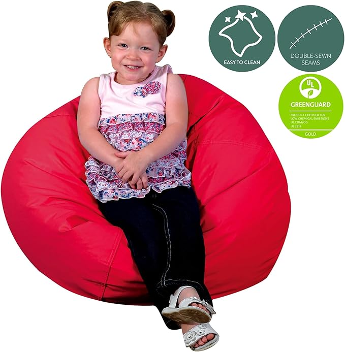 Children's Factory - CF610-003 26" Kids Bean Bag Chairs, Flexible Seating Classroom Furniture, Beanbag Ideal for Boy/Girl Toddler Daycare or Playroom, Red