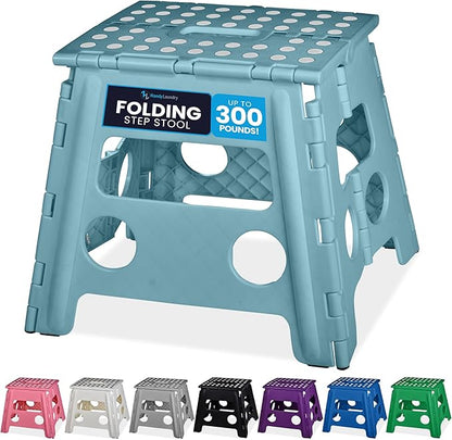 Handy Laundry Folding Lightweight Step Stool - Sturdy Enough to Support Adults and Safe Enough for Kids - Opens Easy with One Flip - Great for Kitchen, Bathroom or Bedroom (Teal - 13 inch)