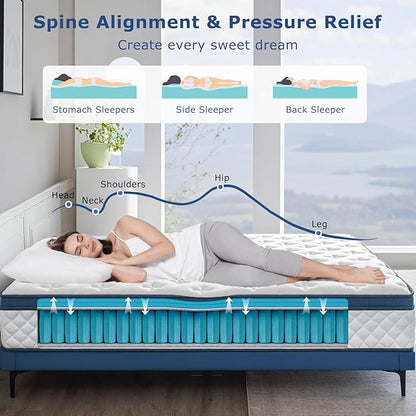 King Size Mattress, 12 Inch Medium Firm Hybrid King Bed Mattress, Memory Foam Mattresses in a Box for Pressure Relief, Individual Pocket Spring-Motion Isolation with Edge Support, CertiPUR-US