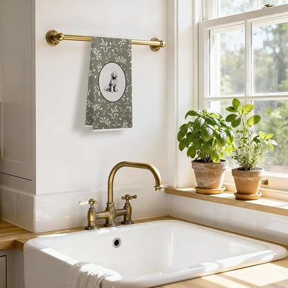 Sage Green Vintage Floral Goldendoodle Kitchen Dish Towels, Golden Doodle Gifts Women, Cottagecore Dog Decorative Hand Tea Towels for Bathroom Kitchen, 16x24 Inches