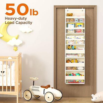 Over The Door Organizer, 6 Shelf Door Hanging Organizers with 6 Large Capacity Pockets, Behind Door Storage Hanging Shelves for Closet Wall Bathroom Bedroom Nursery