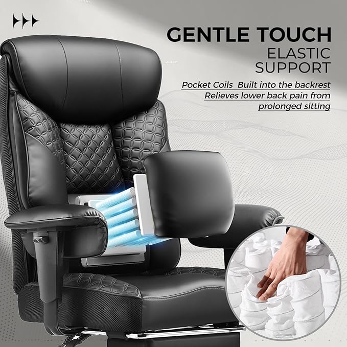GTRACING Big and Tall Office Chair 400LBS Wide Ergonomic Gaming Chair with Deluxe Embossing Designed Leather with Foot Rest,150°Reclining Adjustable Soft Armrests Pocket Spring Back Support and Pillow