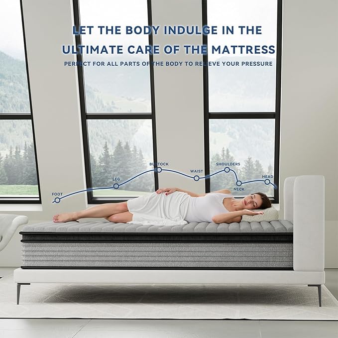 Queen Mattress 12inch in a Box,Memory Foam Hybrid Mattress with Pocket Springs and Zoned Support for Back & Lumbar Pressure Relief,Motion Isolation and Edge Support -CertiPUR-US(12 Inch,Queen)