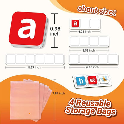 140 Phonics Magnetic Letters Tiles,Learning Letter with Magnet Spelling Board Phonics Games Letter Tiles Phonemic Awareness Alphabet Magnets Magnetic Elkonin Box for Preschool Kindergarten Classroom