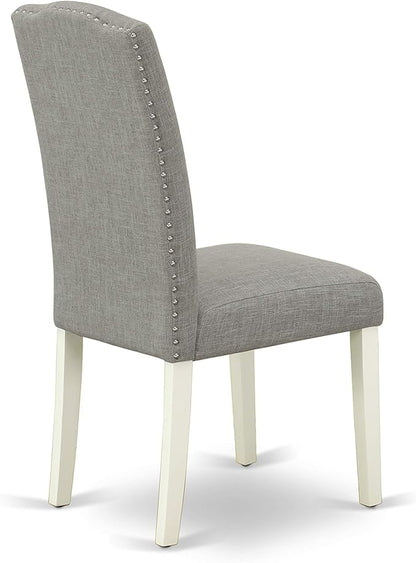 East West Furniture CAEN7-LWH-06 7 Piece Dining Room Furniture Set Consist of a Rectangle Dining Table and 6 Dark Shitake Linen Fabric Parsons Chairs, 36x60 Inch, Linen White