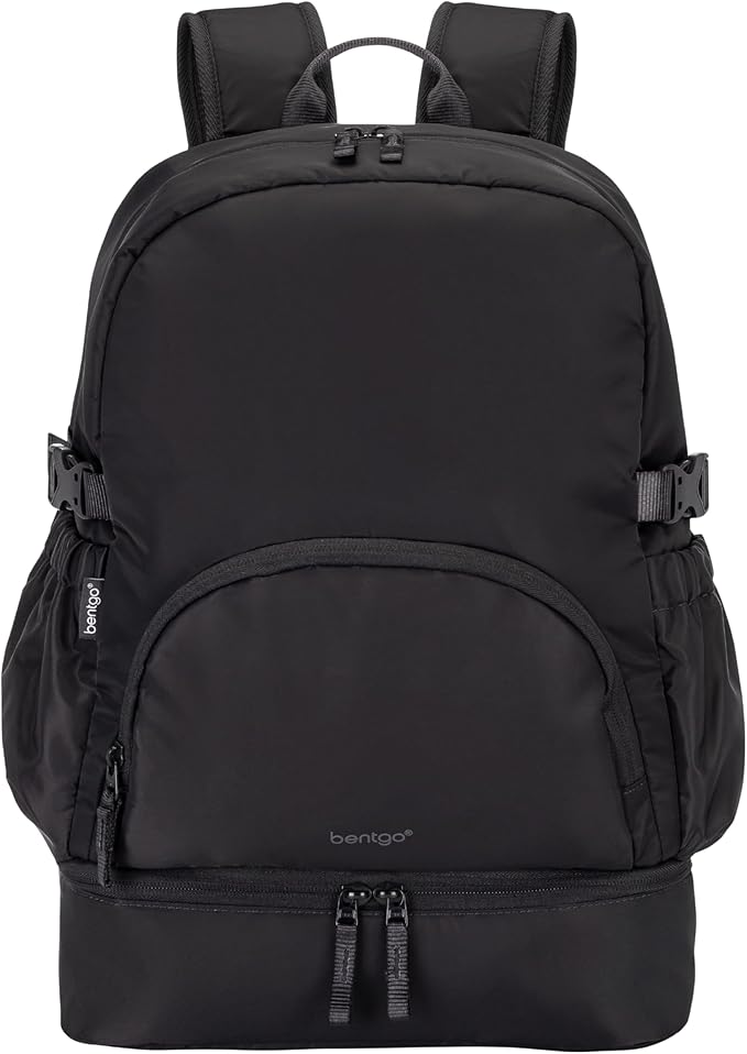 Bentgo 2-in-1 Adult Backpack & Insulated Lunch Bag – Lightweight, Water-Resistant Travel Backpack with 9 Compartments, Laptop Sleeve & Trolley Sleeve for Work & Everyday Use (Obsidian Charcoal)