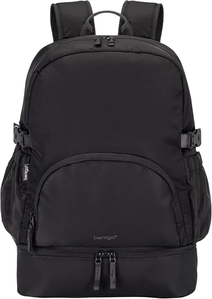 Bentgo 2-in-1 Adult Backpack & Insulated Lunch Bag – Lightweight, Water-Resistant Travel Backpack with 9 Compartments, Laptop Sleeve & Trolley Sleeve for Work & Everyday Use (Obsidian Charcoal)