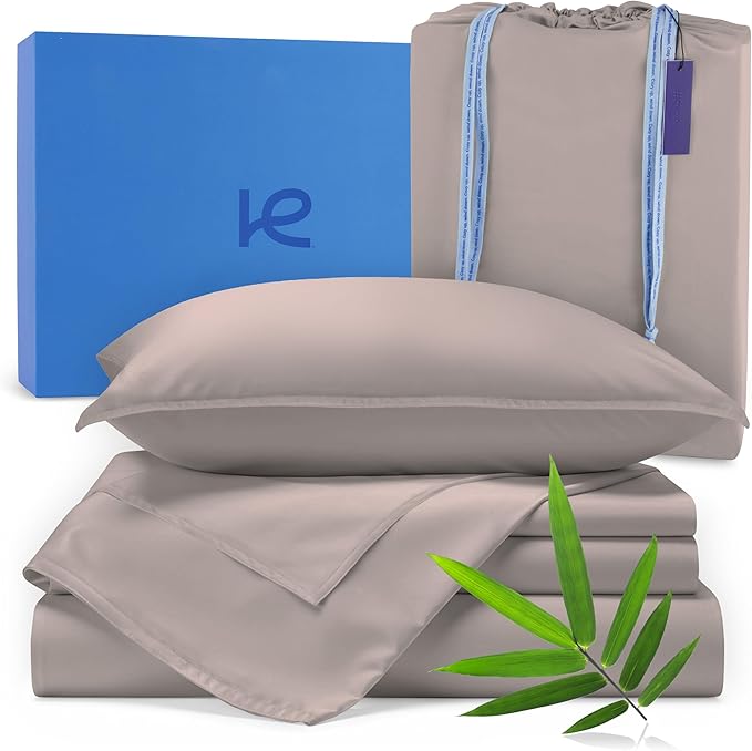 Kickoff Viscose Bamboo Sheets Twin XL Size 3-pc 100% Organic Bamboo Viscose Bed Cooling Sheets Twin XL Size Set Cool Bedding for hot Sleepers Sheet, Flat, Fitted, Pillowcase (Grey Mist, TXL)