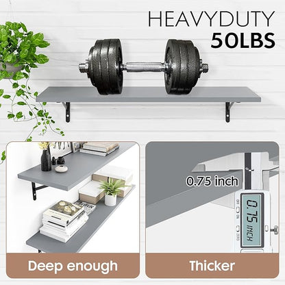 Kaboon 45 inch Long 10 inch Deep Floating Shelves for Wall Set of 2, Large Open Shelves Wall Mounted, Space Saving Home and Commercial Use, Gray