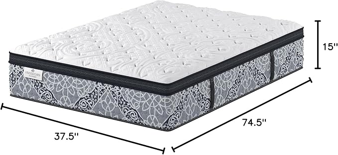 Kingsdown Firm Euro Pillow Top Hybrid Twin Mattress Cooling Gel Memory Foam Layer Multi-Layered Motion Isolation Cool Sleep Quilted Top Luxury Mattresses, 15-inch, Passions Engleson
